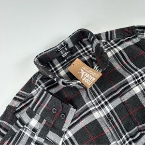 Eddie Bauer Men’s SZ S Gray Plaid Classic Fit Red Long Sleeve Flannel NEW